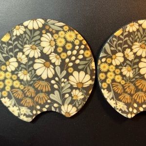 Daisies Flowers Car Cup Holder Coasters Set Of 2 New